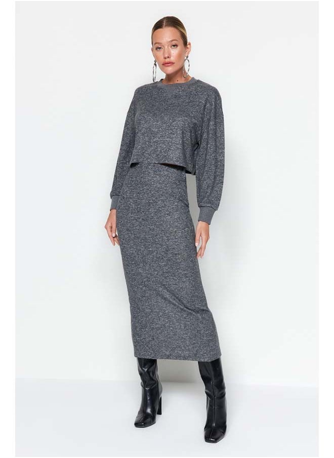 trendyol - Anthracite, Soft Fabric Knitted Top and Bottom Set TWOAW24AU00071 - Image 1