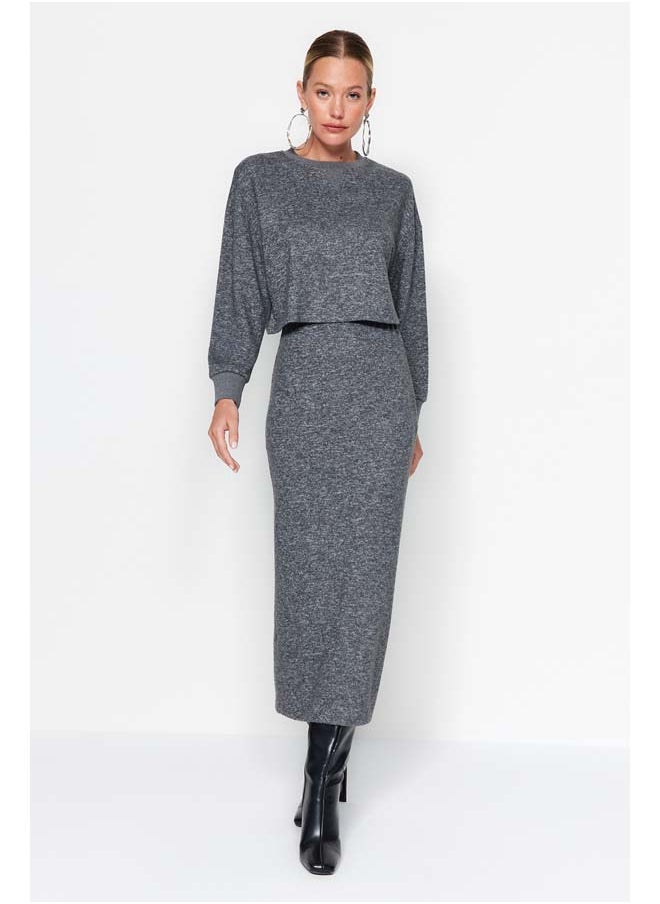 trendyol - Anthracite, Soft Fabric Knitted Top and Bottom Set TWOAW24AU00071 - Image 1