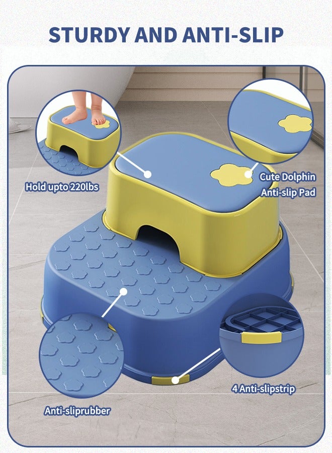 Vividorad Toddler Step Stool, 2 Step Stool with Anti-Slip Surface & Base,Toddler Step Stool for Bathroom Sink,2 Step Stool for Kids Toilet Potty Training,Kids Step Stool for Toddlers Potty Training, Kitchen, Living Room, Bedroom, Toy Room - Image 2