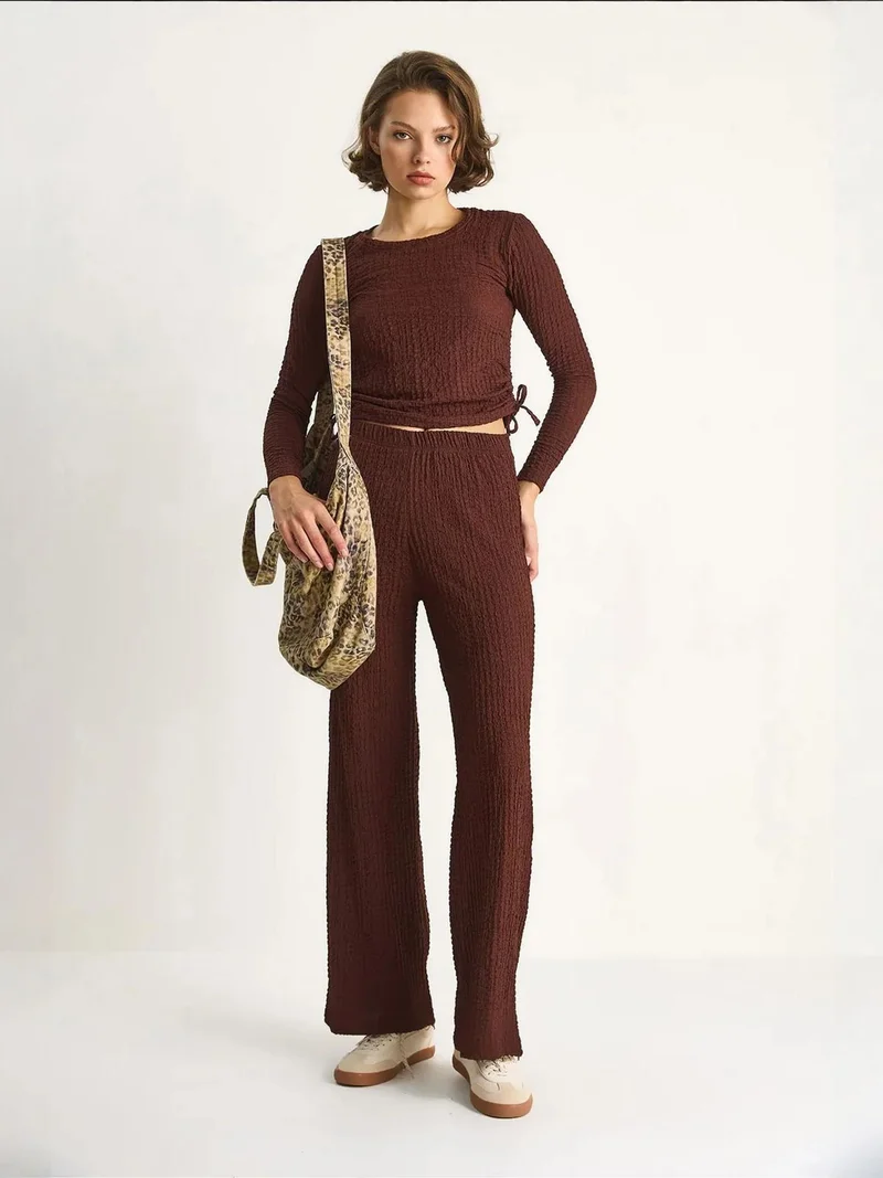 Bianco Lucci LUCCI Fitted Two-Piece Coord Set with Flared Pants