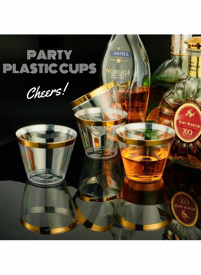 Excefore Gold Rimmed Glitter Cups 9 Oz, Gold Glitter Cups, Gold Plastic Cups For Wedding Reception With Rim , Gold Disposable Cups, Gold Rimmed Plastic Cups, Plastic Cups Disposable, Gold Cups 25Pcs  - Image 5