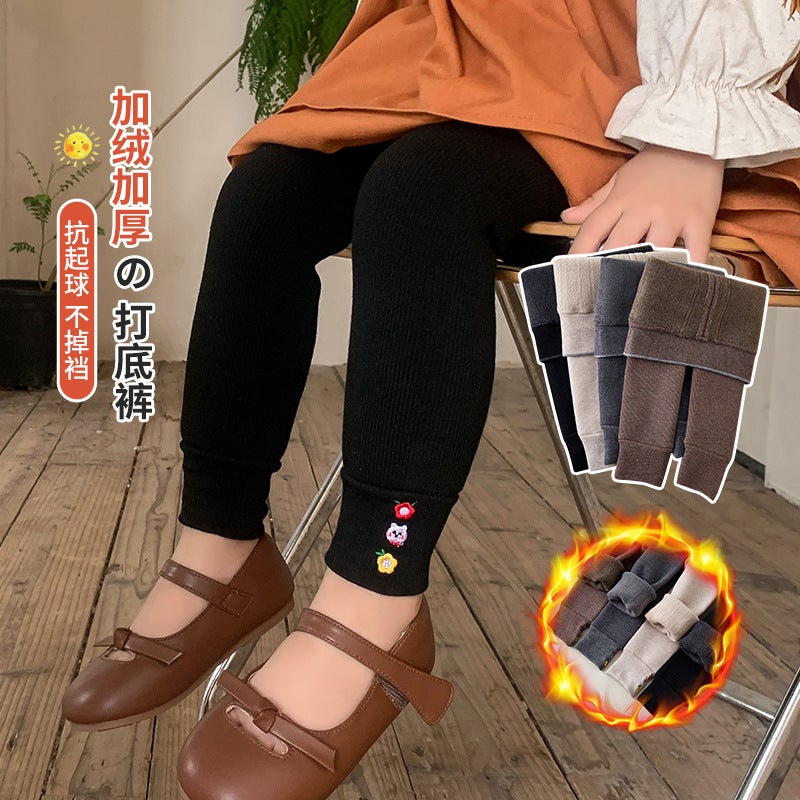 Girls' Leggings Clothing 2023 New All-In-One Velvet Baby Fleece-Lined Thickeneded Kidsren'S Outer Wear Western Style Cotton Pants - Image 5