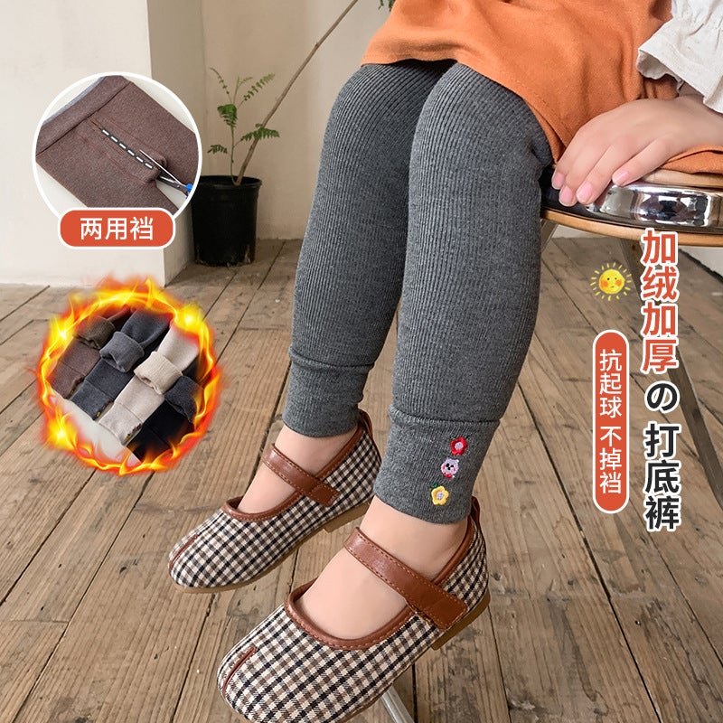 Girls' Leggings Clothing 2023 New All-In-One Velvet Baby Fleece-Lined Thickeneded Kidsren'S Outer Wear Western Style Cotton Pants - Image 4