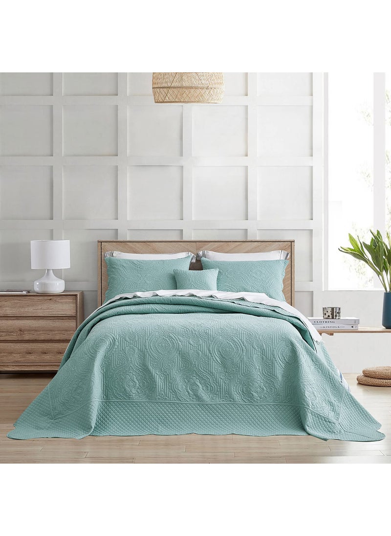 HZ & HY HZ  HY Oversized King Bedspread Ultrasonic Coverlet Bedding Set Lightweight Thin Comforter Reversible 5 Piece 100 Microfiber Seaglass 