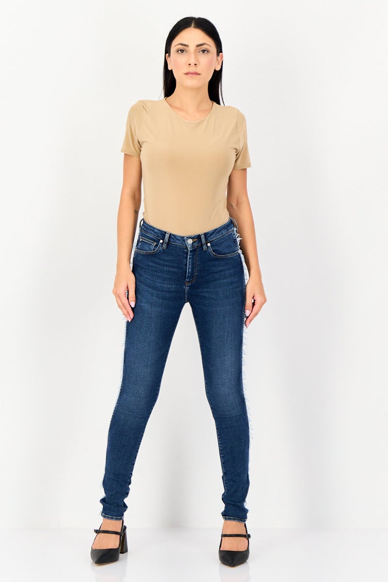 Reiko Women Skinny Fit Mid Rise Washed Stretchable Jeans, Blue - Image 3