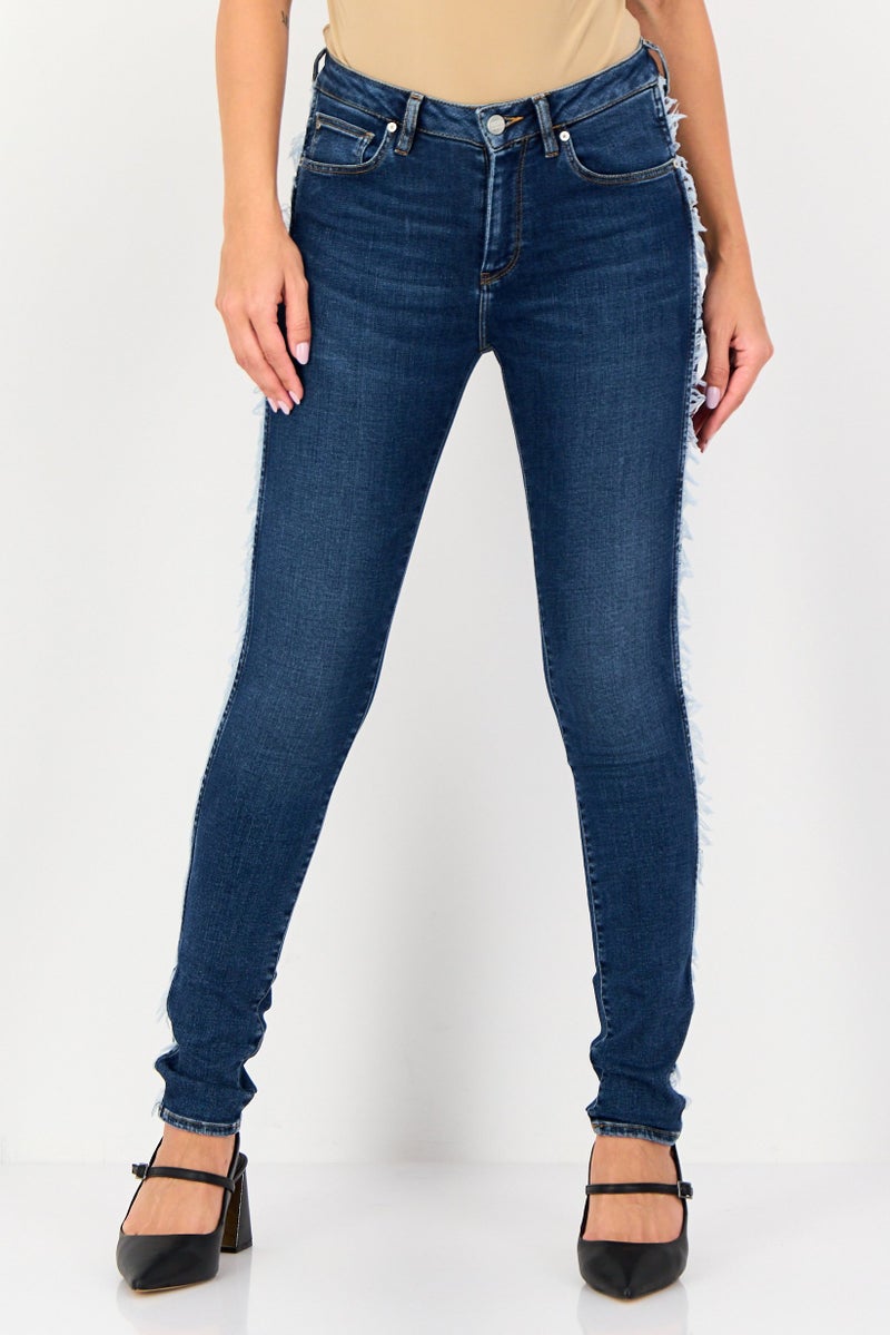 Reiko Women Skinny Fit Mid Rise Washed Stretchable Jeans, Blue - Image 1
