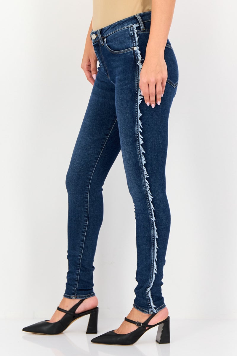 Reiko Women Skinny Fit Mid Rise Washed Stretchable Jeans, Blue - Image 4