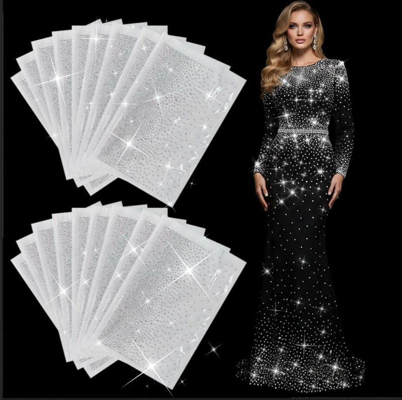 GARBODIY 14 Sheets Iron on Rhinestone Sheets for Heat Press Hotfix Rhinestone Transfers Flat Round Crystal Decals Glitter Gems Stickers Iron on Patches for TShirts Denim Clothing DIY Crafts - Image 3