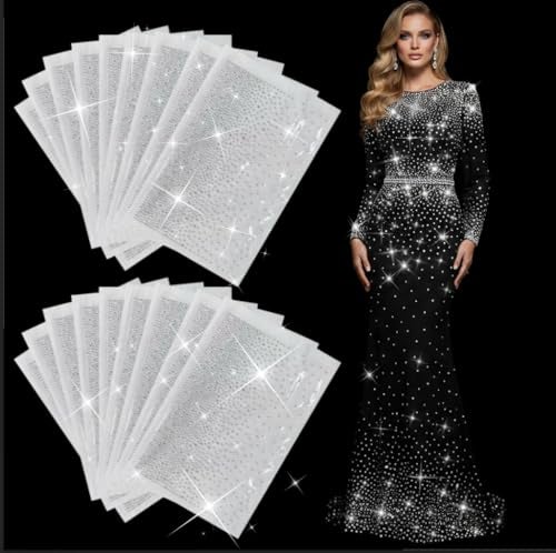 GARBODIY 14 Sheets Iron on Rhinestone Sheets for Heat Press Hotfix Rhinestone Transfers Flat Round Crystal Decals Glitter Gems Stickers Iron on Patches for TShirts Denim Clothing DIY Crafts - Image 1