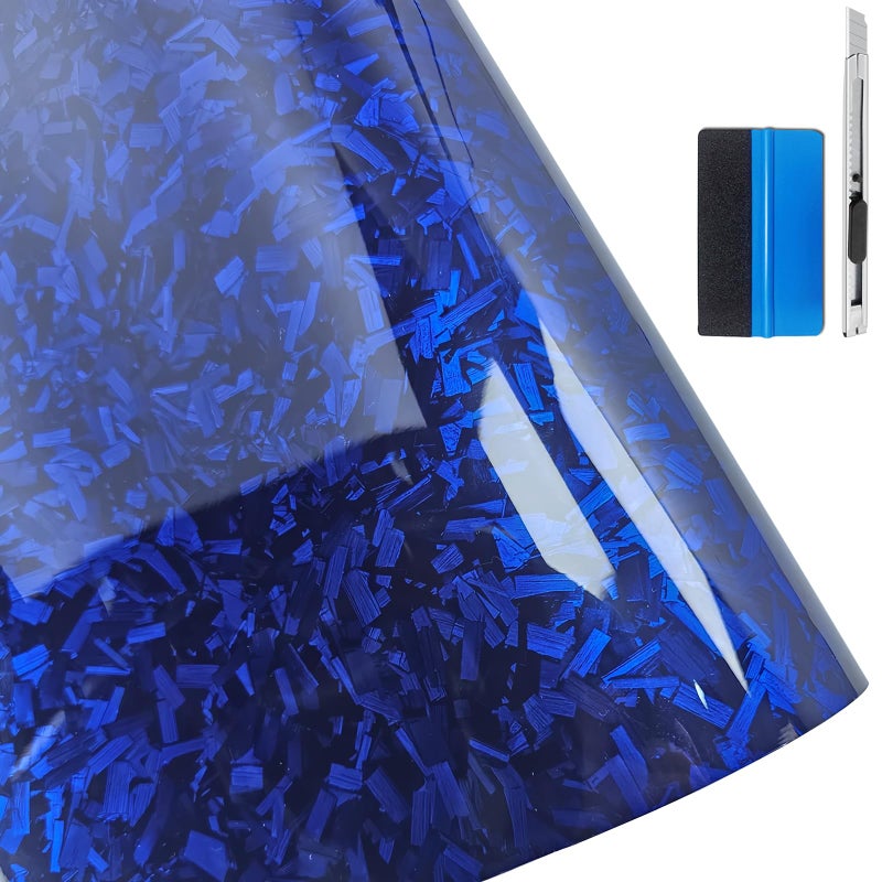 LZLRUN Forged Gloss Carbon Fiber Black Vinyl Wrap Roll Air Release Sticker Sheet Film DIY Decal Car Auto Vehicle Morotcycle Self Adhesive 165ft x 35ft Blue