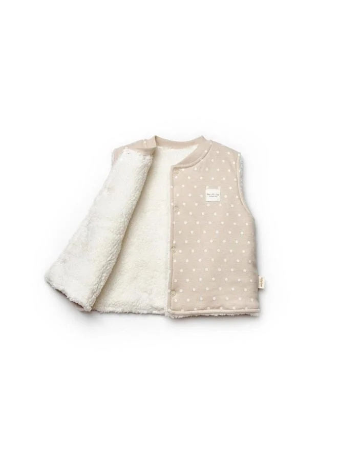 Magu Unisex Organic Cotton Beige Polka Dot Plush-Lined Vest for Babies
