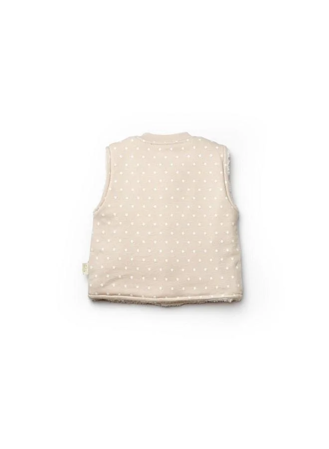 Magu Unisex Organic Cotton Beige Polka Dot Plush-Lined Vest for Babies