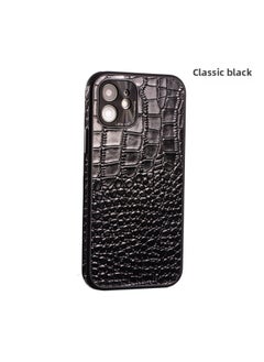 For Iphone 13Pro Genuine Leather Phone Case For Iphone 12 Up-and-Down Pattern XSMax678P Drop-Resistant Protective Leather Case-Color:Classic Black-Border Foil-Applicable Model:For Iphone14 Plus