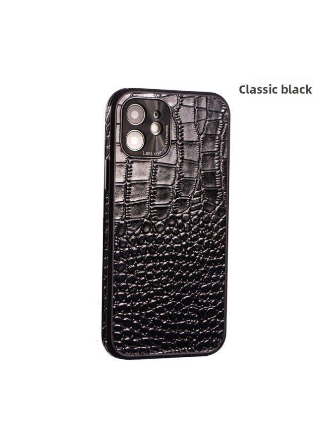 Generic - For Iphone 13Pro Genuine Leather Phone Case For Iphone 12 Up-and-Down Pattern XSMax678P Drop-Resistant Protective Leather Case-Color:Classic Black-Border Foil-Applicable Model:For Iphone14 Plus - Image 1