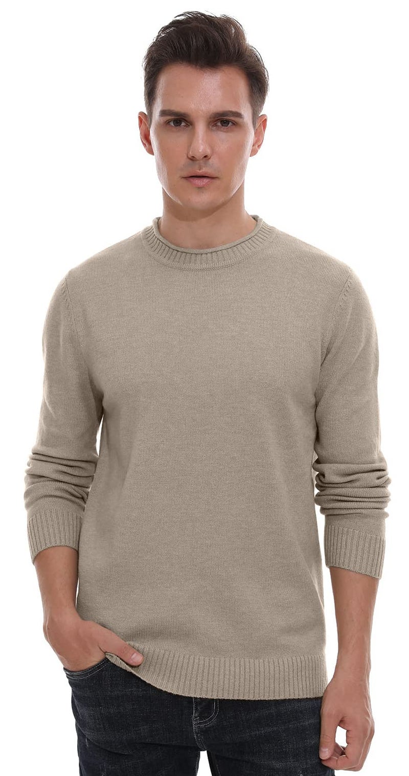 Sailwind Men's Crewneck Sweater Soft Casual Sweaters for Men Classic Pullover Sweaters Khaki - Image 2