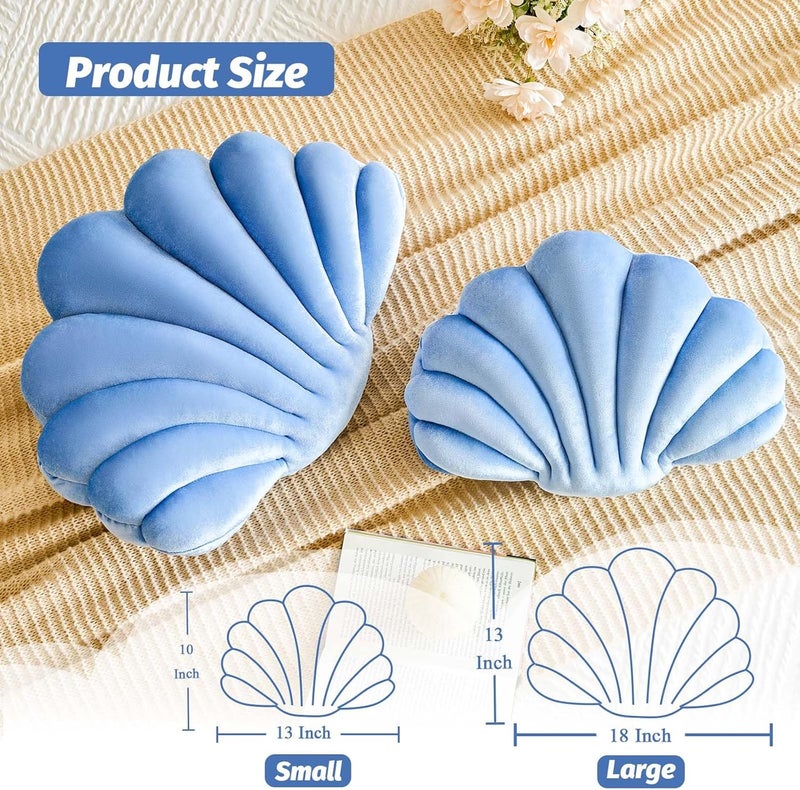 Lfsaaj Dusty Blue Seashell Throw Pillows, Shell Shaped Throw Pillows, 13 Inch Soft Velvet Home Decorative Pillow Plush Cushion for Bed Couch Living Sofa Room Decor Accent Throw Pillow - Image 2