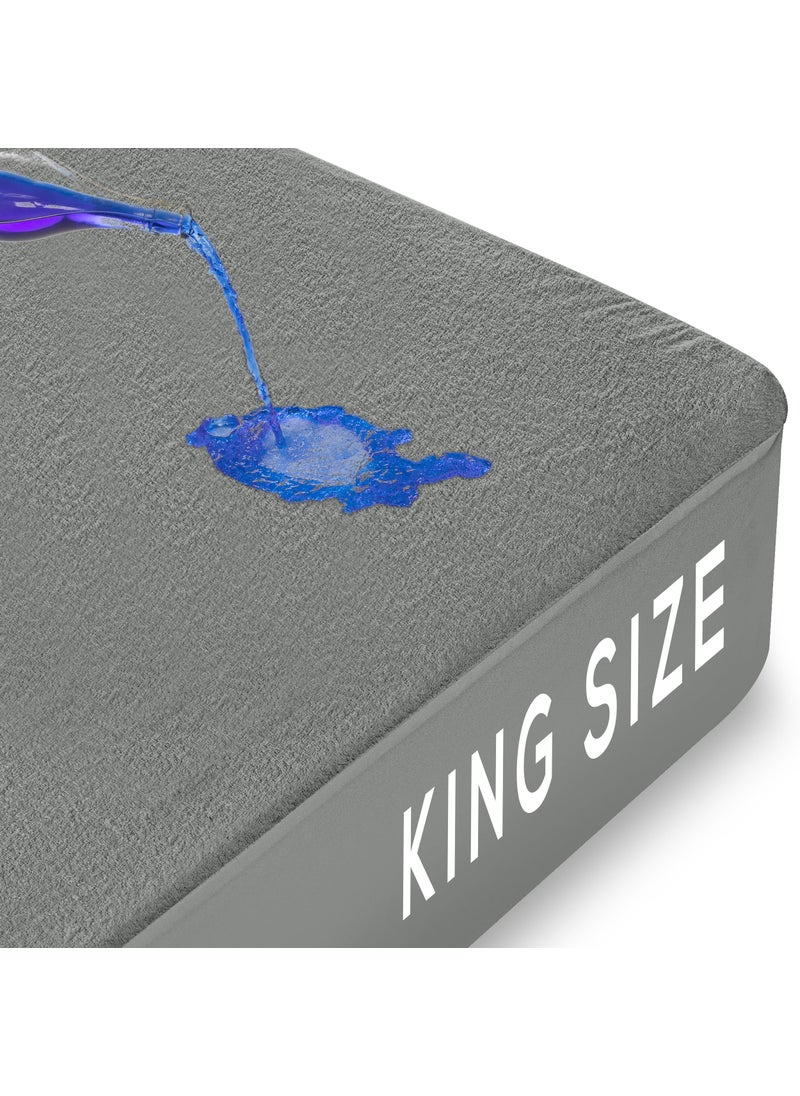 Utopia Bedding Utopia Bedding Waterproof Mattress Protector King Size  Premium Terry Mattress Cover 200 GSM  Breathable  Fitted Style with Stretchable Pockets (Gray)  - Image 2