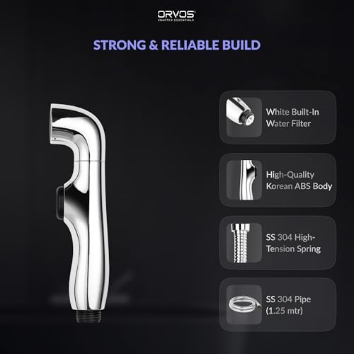 Orvos Health Faucet, Swivel, ABS Outer Body with Brass Pin Inside, Chrome Color, with 1 to 1.2 Meter Extendable SS 304 Shower Hose and Wall Hook, 360 Degree Rotatable Top - Image 4