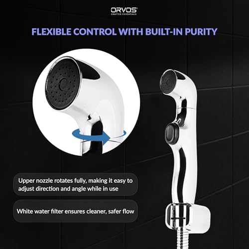 Orvos Health Faucet, Swivel, ABS Outer Body with Brass Pin Inside, Chrome Color, with 1 to 1.2 Meter Extendable SS 304 Shower Hose and Wall Hook, 360 Degree Rotatable Top - Image 3