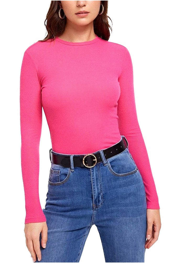 Nileton - Ribbed Top Crew Neck Long Sleeve – Basic T- Shirt For Women - Image 1