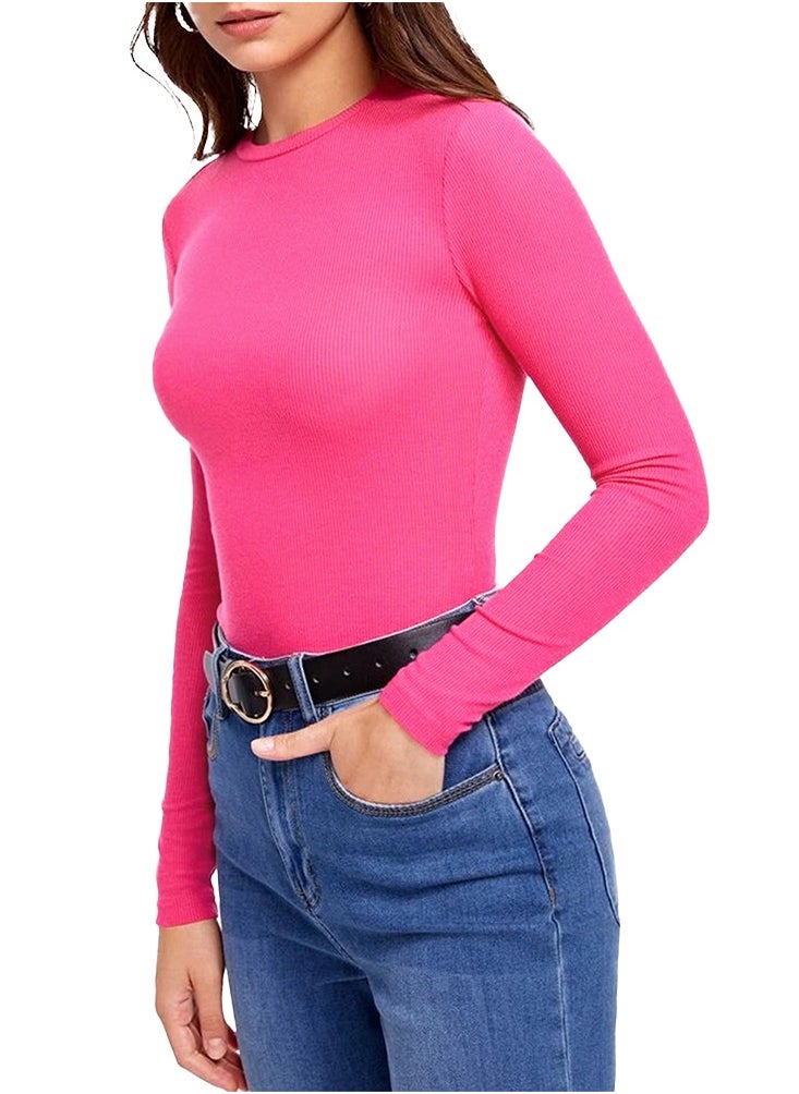 Nileton - Ribbed Top Crew Neck Long Sleeve – Basic T- Shirt For Women - Image 1