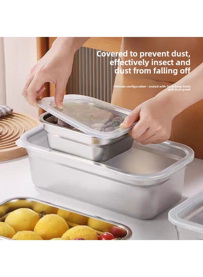 Stainless Steel Fresh-keeping Box With Lid Refrigerator Storage Box Square Lunch Box Chafing Dish Basin Outdoor Sub-packing Lunch Box-Specifications:（1/4）260*160*65-Color:European Style Crisper Box (rolled Edges Will Not Cut Your Hands)  - Image 4