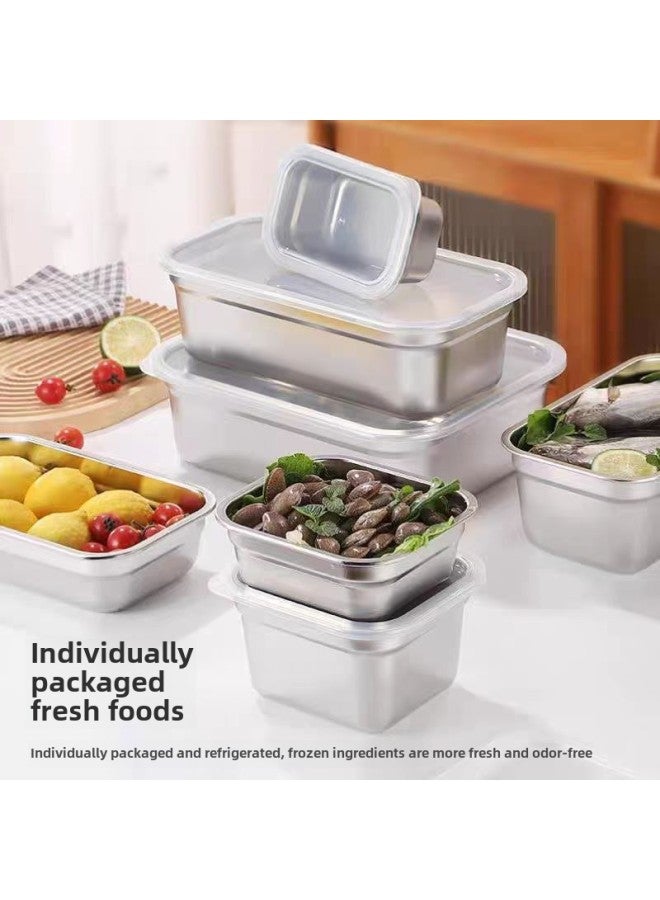 Stainless Steel Fresh-keeping Box With Lid Refrigerator Storage Box Square Lunch Box Chafing Dish Basin Outdoor Sub-packing Lunch Box-Specifications:（1/4）260*160*65-Color:European Style Crisper Box (rolled Edges Will Not Cut Your Hands)  - Image 3