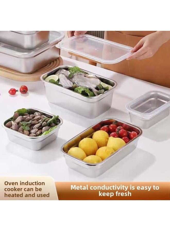 Stainless Steel Fresh-keeping Box With Lid Refrigerator Storage Box Square Lunch Box Chafing Dish Basin Outdoor Sub-packing Lunch Box-Specifications:（1/4）260*160*65-Color:European Style Crisper Box (rolled Edges Will Not Cut Your Hands)  - Image 2