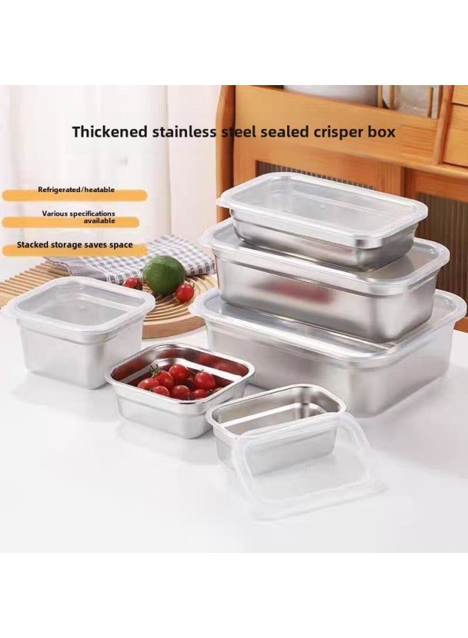 Stainless Steel Fresh-keeping Box With Lid Refrigerator Storage Box Square Lunch Box Chafing Dish Basin Outdoor Sub-packing Lunch Box-Specifications:（1/4）260*160*65-Color:European Style Crisper Box (rolled Edges Will Not Cut Your Hands)  - Image 1