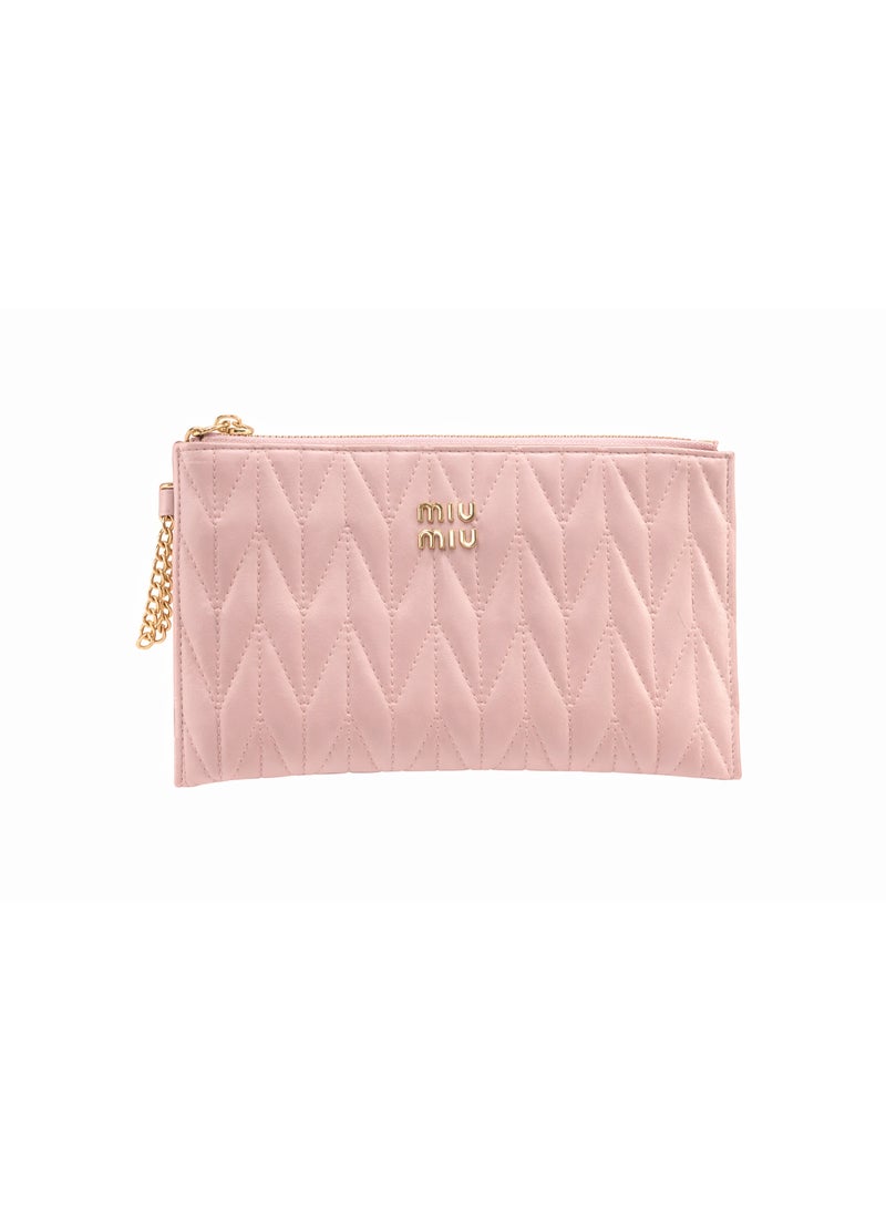 Miu Miu Pink Quilted Leather Zip Pouch with Gold Logo