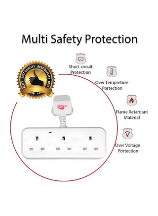 ZH محول طاقة SafetyPower ثلاثي، وصلة مقبس متعددة المنافذ، مقبس حائط بريطاني عالمي بـ 3 منافذ، مقبس طاقة كهربائي ثلاثي المنافذ للمنزل والمكتب والمطبخ. (أبيض) - view 4