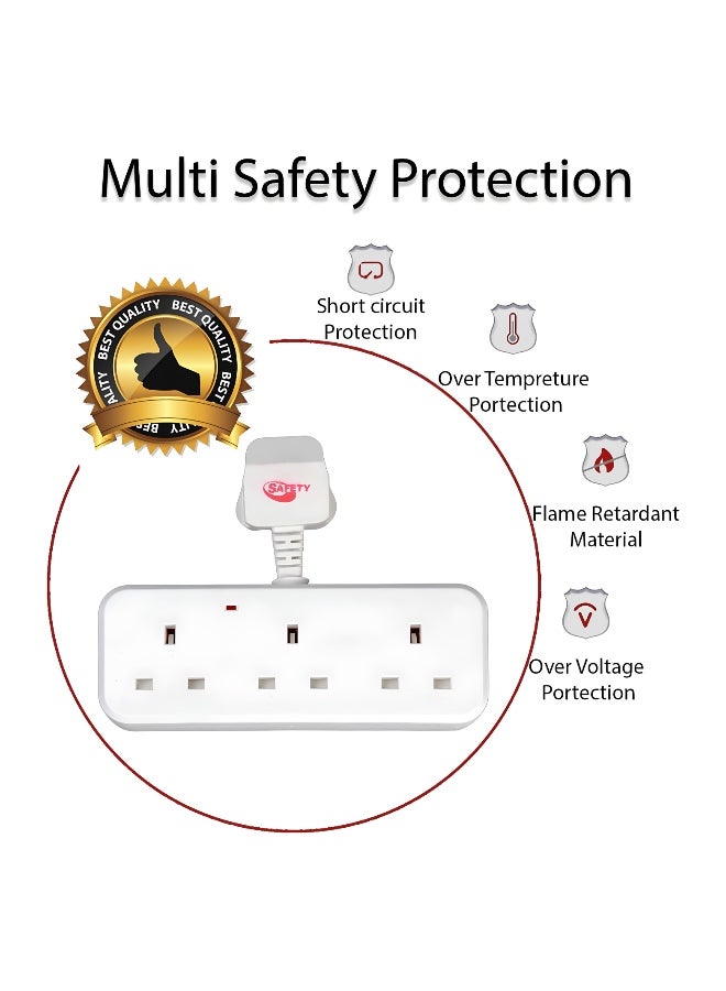 سيفتي ZH محول طاقة SafetyPower ثلاثي، وصلة مقبس متعددة المنافذ، مقبس حائط بريطاني عالمي بـ 3 منافذ، مقبس طاقة كهربائي ثلاثي المنافذ للمنزل والمكتب والمطبخ. (أبيض) - Image 4