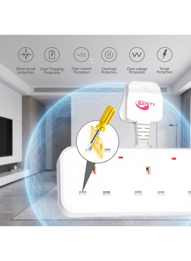 سيفتي محول طاقة SafetyPower ثلاثي، وصلة مقبس متعددة المنافذ، مقبس حائط بريطاني عالمي بـ 3 منافذ، مقبس طاقة كهربائي ثلاثي المنافذ للمنزل والمكتب والمطبخ. (أبيض) - Image 4