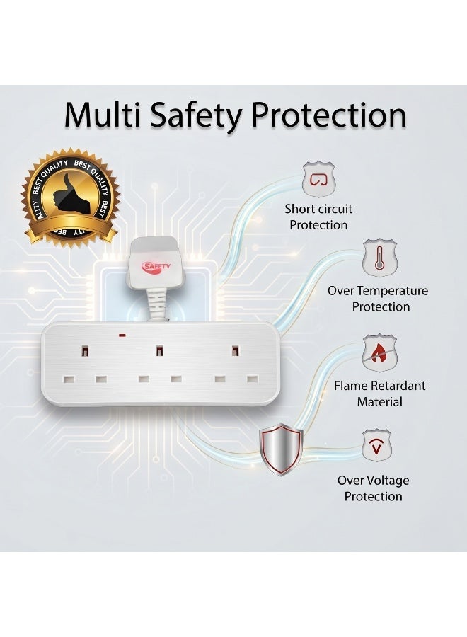 سيفتي محول طاقة SafetyPower ثلاثي، وصلة مقبس متعددة المنافذ، مقبس حائط بريطاني عالمي بـ 3 منافذ، مقبس طاقة كهربائي ثلاثي المنافذ للمنزل والمكتب والمطبخ. (أبيض) - Image 2
