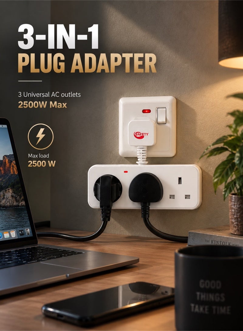 سيفتي محول طاقة SafetyPower ثلاثي المنافذ، وصلة مقبس حائط بريطاني مع 3 مخارج، رأس دوار، أبيض - Image 4