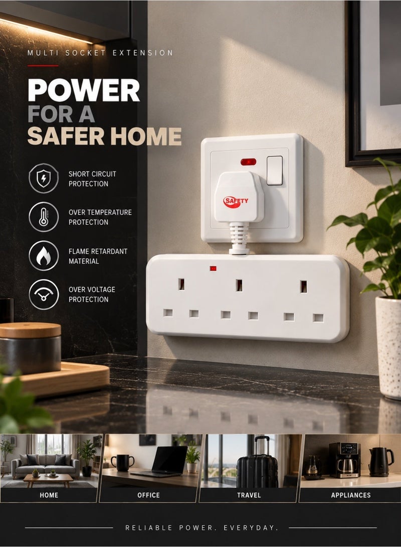سيفتي محول طاقة SafetyPower ثلاثي المنافذ، وصلة مقبس حائط بريطاني مع 3 مخارج، رأس دوار، أبيض - Image 5