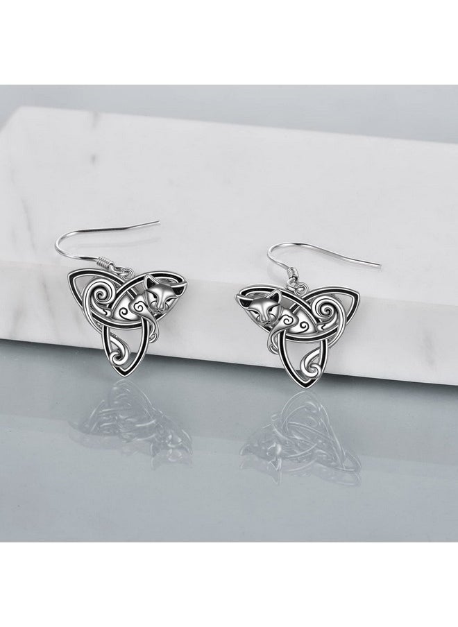 POPLYKE - 925 Sterling Silver Celtic Cat Fox Moon Owl Earrings Cute Animal Earrings Gift For Women (Cat) - Image 1