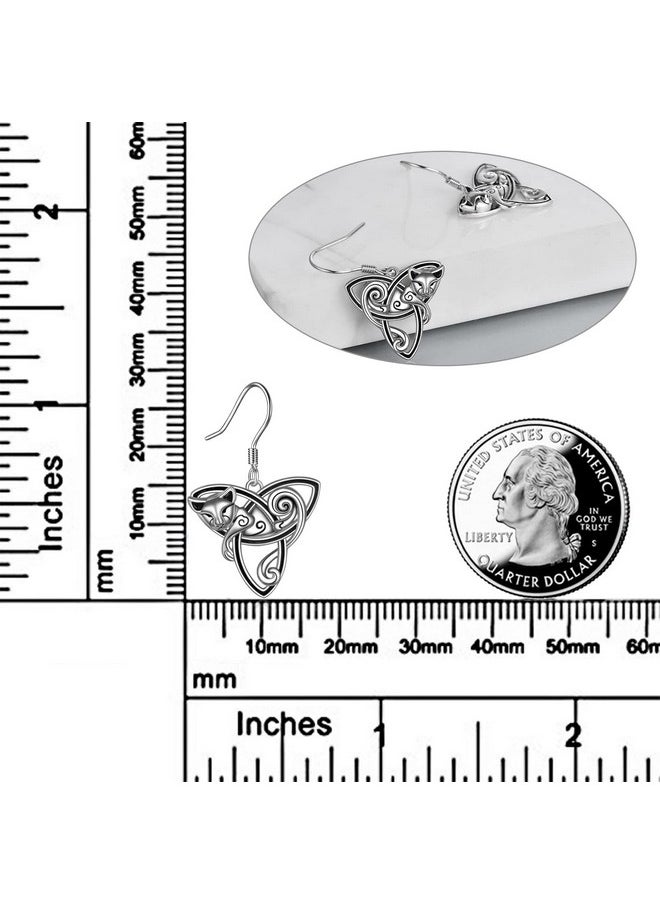 POPLYKE - 925 Sterling Silver Celtic Cat Fox Moon Owl Earrings Cute Animal Earrings Gift For Women (Cat) - Image 1