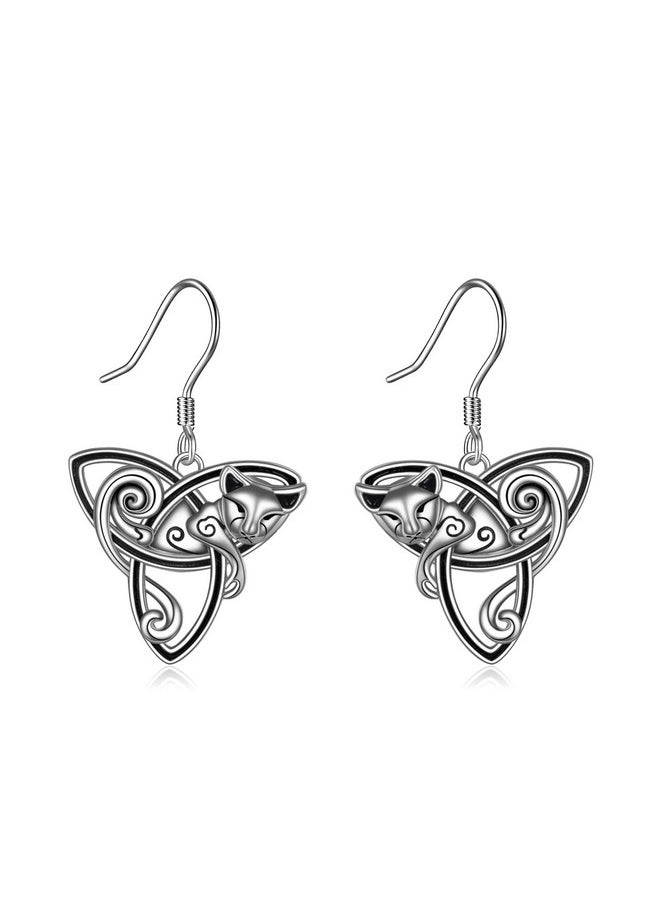 POPLYKE - 925 Sterling Silver Celtic Cat Fox Moon Owl Earrings Cute Animal Earrings Gift For Women (Cat) - Image 1