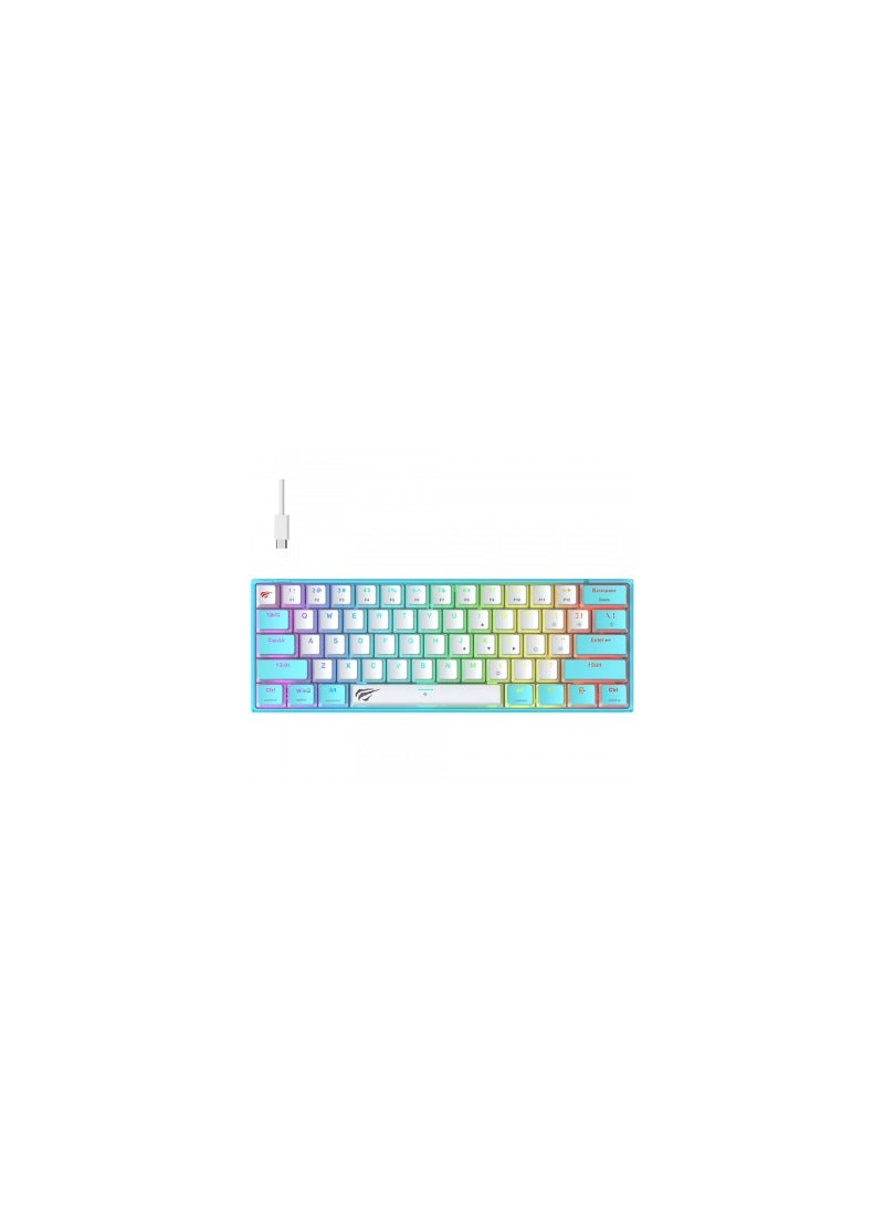 هافيت لوحة مفاتيح الألعاب USB-C Rgb Membrane أزرق/أبيض Kb877L - Image 1