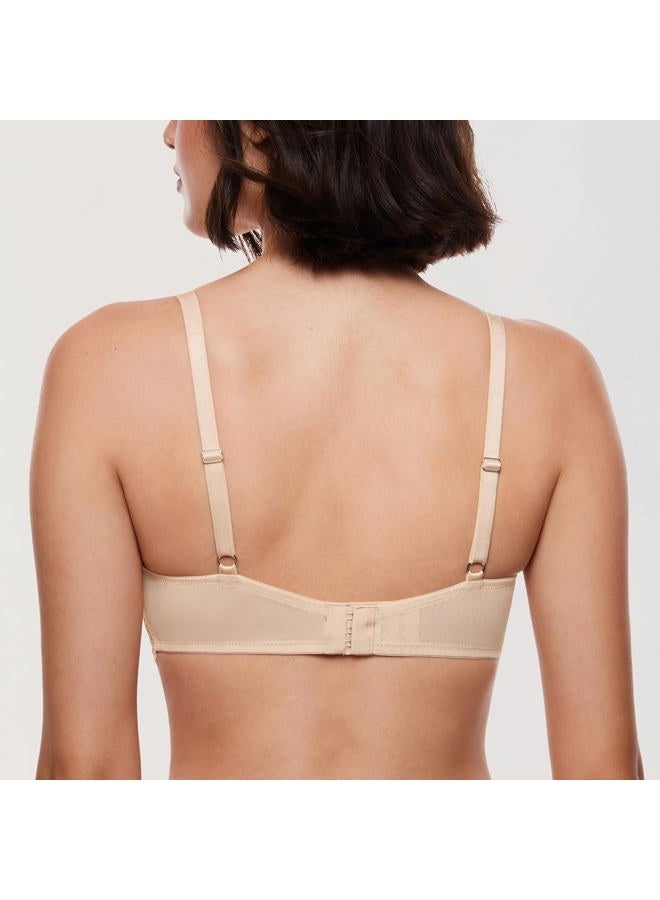 DOBREVA Women's Balconette Bra Lace Lightly Padded Demi Full Coverage Plus Size Bras Underwire Support Beige 32B - Image 3