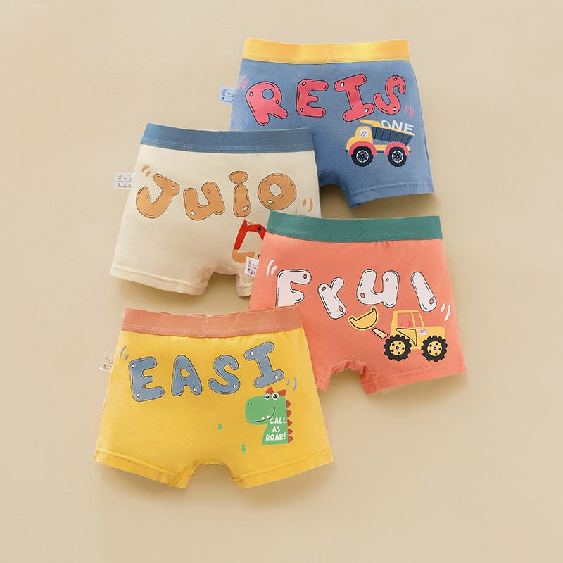 Boys Antibacterial Cotton Briefs Cartoon Seamless Four horns Q Meng [Combed Antibacterial -4 Pack]] 