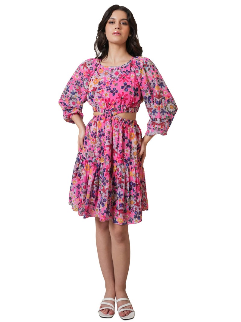 PURVAJA Women’s Cut Out Above Knee Length Dress (Floe-016_Pink_Medium) - Image 1