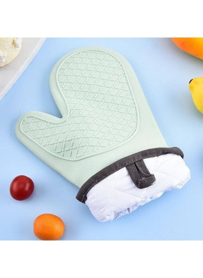 yongsheng Oven Gloves green/Black，Extra Long Silicone Oven Mitts, Heat and Slip Resistant Oven Mitts with Soft Cotton Lining Non-Slip Textured Grip, Long Flexible Thick Gloves for BBQ, Baking, Cooking  - Image 2