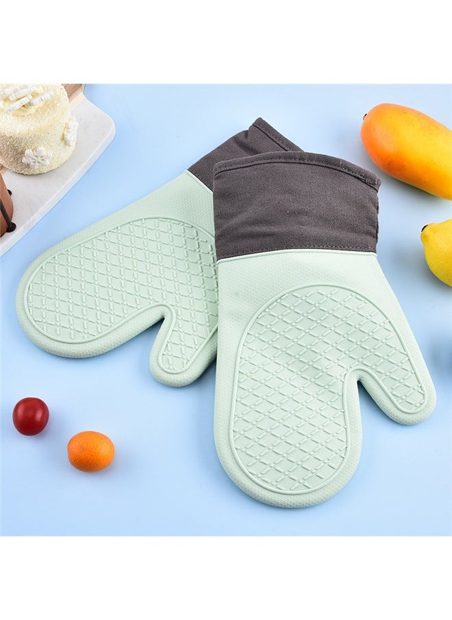 yongsheng Oven Gloves green/Black，Extra Long Silicone Oven Mitts, Heat and Slip Resistant Oven Mitts with Soft Cotton Lining Non-Slip Textured Grip, Long Flexible Thick Gloves for BBQ, Baking, Cooking  - Image 1