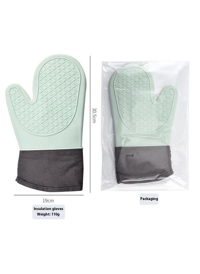 yongsheng Oven Gloves green/Black，Extra Long Silicone Oven Mitts, Heat and Slip Resistant Oven Mitts with Soft Cotton Lining Non-Slip Textured Grip, Long Flexible Thick Gloves for BBQ, Baking, Cooking  - Image 4