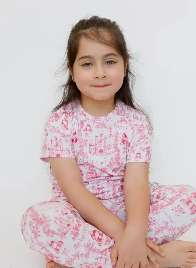 نوم  نوم طقم بيجامة أميرة قصير الأكمام | ملابس نوم عائلية من الخيزران | بيجامات متطابقة ناعمة وقابلة للتنفس | 4-5 سنوات