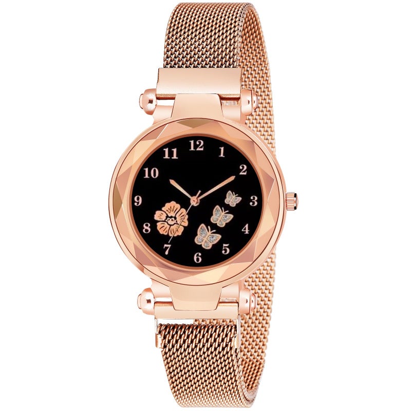 CERO New Flower Butterfly Dial Mgnetic Strap Girls Analogue Stainless Steel Watch For Woman (Rose Gold) - Image 5