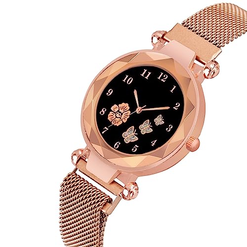 CERO New Flower Butterfly Dial Mgnetic Strap Girls Analogue Stainless Steel Watch For Woman (Rose Gold) - Image 2