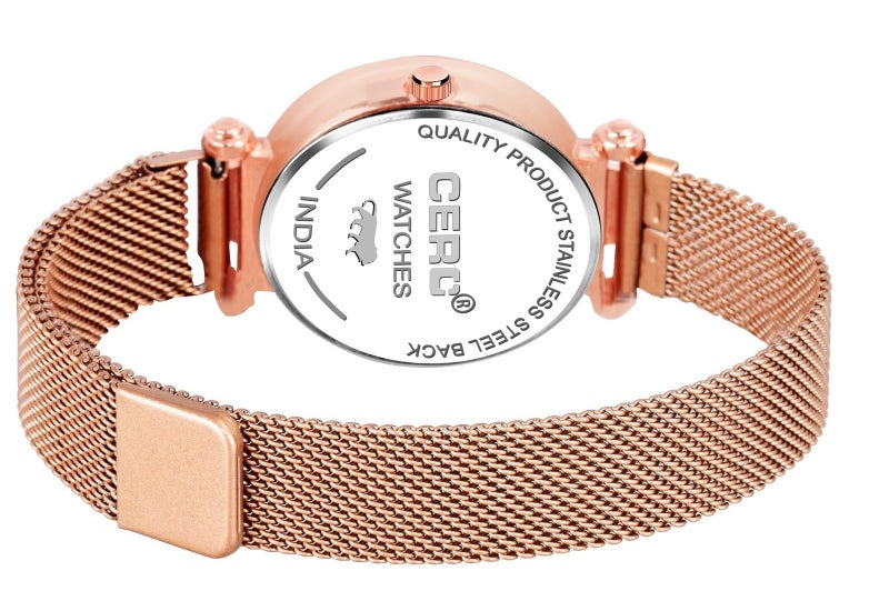 CERO New Flower Butterfly Dial Mgnetic Strap Girls Analogue Stainless Steel Watch For Woman (Rose Gold) - Image 3